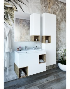 Мебель для ванной комнаты Даллас 80 см подвесная белая дуб рустикальный Sanflor