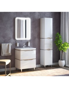 Мебель для ванной комнаты 60 см Бостон напольная белая с коричневым Corozo