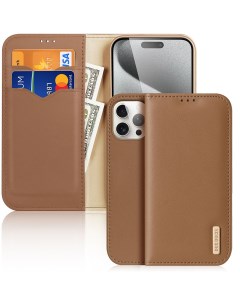 Чехол бумажник из натуральной кожи для iPhone 15 Pro Max Hivo series коричневый Dux ducis
