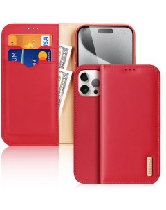 Чехол бумажник из натуральной кожи для iPhone 15 Pro Max Hivo series красный Dux ducis