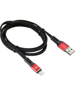 Кабель Lightning USB плоский в оплетке 2А 1 2 м черный красный Digma