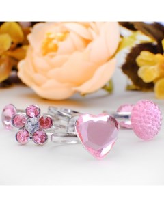 Кольцо детские Ассорти романтика цвет бело розовый в серебре фас 36 шт 36 шт Выбражулька