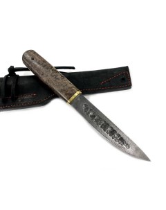Нож Якутский дамасская сталь стаб карельская береза коричневый Мастерская сковородихина
