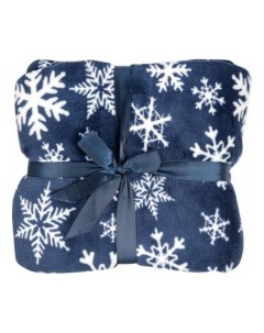 Плед новогодний 150 x 200 см флисовый синий со снежинками Nobrand