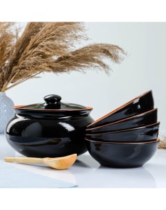 Набор посуды 2 5л 4х0 5л деревянная ложка черный Вятская керамика