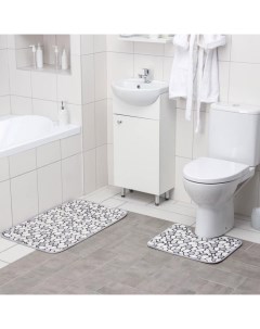 Набор ковриков для ванны и туалета Галька 2 шт 45x50 50x80 см Доляна
