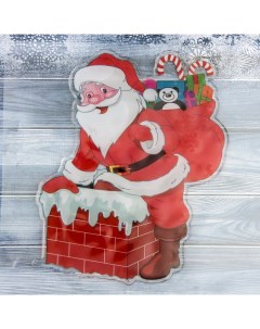 Наклейка на стекло Дед Мороз в дымоходе 14х17 см красный Зимнее волшебство