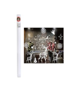 Наклейка новогодняя для декора Снежные олени 45х47 см S1100 Снеговичок