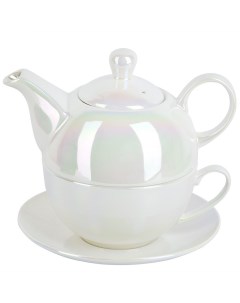 Чайный набор 3 предмета Pearl чайник 400 мл чашка 300 мл блюдце фарфор Nouvelle