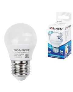 Лампа 7 Вт цоколь E27 шар холодный белый LED G45 7W 4000 E27 453704 Sonnen