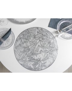 Набор салфеток сервировочных на стол Листья d 38 см 4 шт цвет серебро Доляна