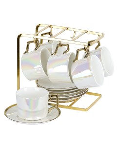 Чайный набор 12 предметов на 6 персон на металлической подставке Pearl 200 мл Nouvelle