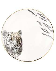 Тарелка Саванна Тигр 30х30х3 см с элементами золота фарфор Nouvelle