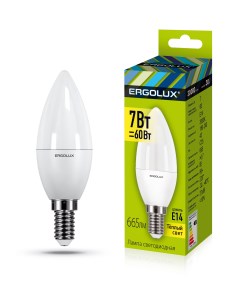 Лампа светодиодная LED C35 7W 60W E14 3K тёплый свет Ergolux