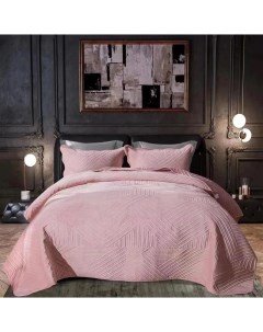 Покрывало на кровать стеганое 220х240 см Велюр Евро Розовый Romance