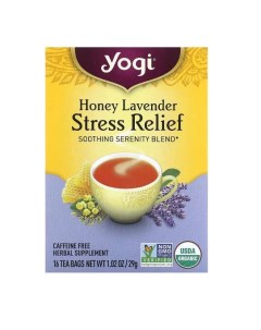 Чай в пакетиках Stress Relief мед и лаванда без кофеина 16 пакетиков Yogi tea