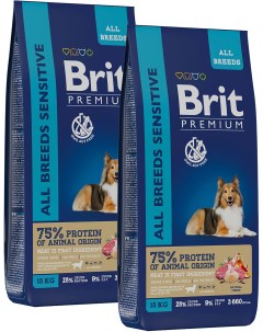 Сухой корм для собак с чувств пищеварением Premium с ягненком и рисом 2 шт по 15 кг Brit*
