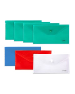 Папка Пап8 пластиковые конверты на кнопке С6ф белые синие зеленые красные 7 шт Hatber