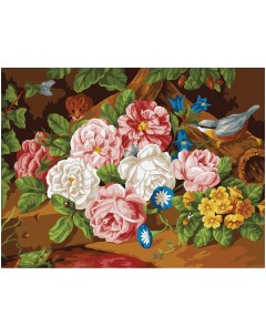 Картина по номерам на холсте Пышный букет роз 40 50 с акриловыми красками Три совы