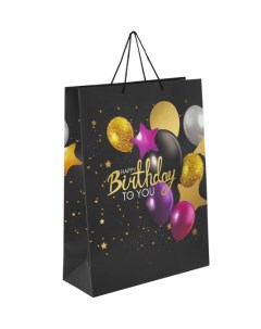 Пакет подарочный Happy Birthday фольга черный 33x12 7x44 7 см 12 штук Золотая сказка