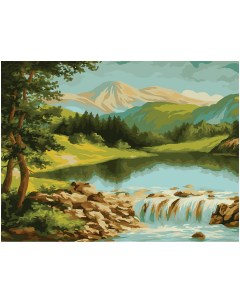 Картина по номерам на холсте Горная река 40 50 с акриловыми красками и кистями Три совы