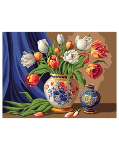 Картина по номерам на холсте Тюльпаны в вазе 30 40 с акриловыми красками Три совы