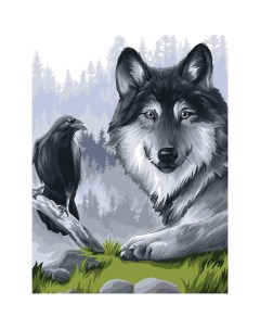 Картина по номерам на картоне Ворон и волк 30 40 с акриловыми красками и кистями Три совы
