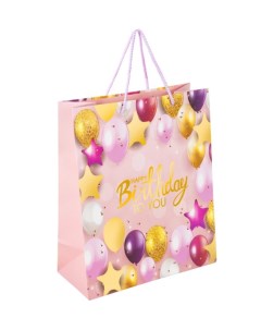 Пакет подарочный Happy Birthday фольга розовый 26 5x12 7x33 см 12 штук Золотая сказка