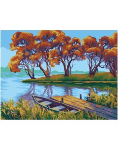 Картина по номерам на картоне Осенний пейзаж 30 40 с акриловыми красками Три совы