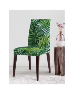 Декоративный велюровый чехол на стул со спинкой Тропические листья Joyarty