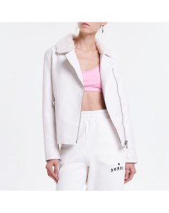 Белая куртка косуха с меховой отделкой Grossberg jeans
