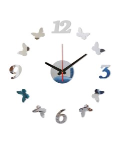 Часы наклейка серия DIY Бабочки плавный ход d 40 см серебро Nobrand