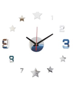 Часы наклейка серия DIY Звезды плавный ход d 40 см серебро Nobrand