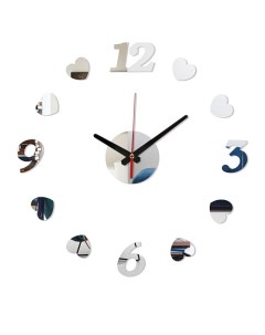 Часы наклейка серия DIY Сердечки плавный ход d 40 см серебро Nobrand