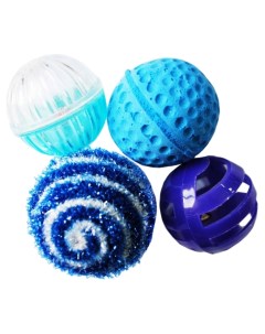 Набор игрушек для кошек четыре мячика сине белый Уют