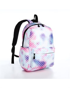 Рюкзак молодежный из текстиля на молнии 3 кармана поясная сумка цвет голубой белый розовый Nobrand
