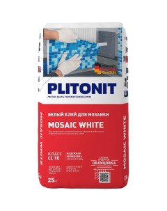Клей для плитки мозаики камня Mosaic White белый класс C1 TE 25 кг Plitonit