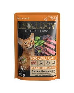 Влажный корм для кошек кусочки в соусе с уткой и ягненком 85 г х 32 шт Leo&lucy