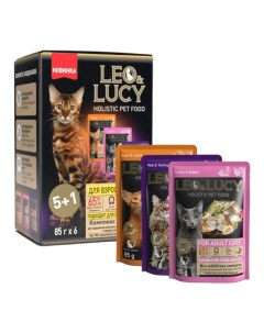 Влажный корм для кошек Ассорти 5 1 НТС 3 вкуса кусочки в соусе 6 шт по 85 г Leo&lucy