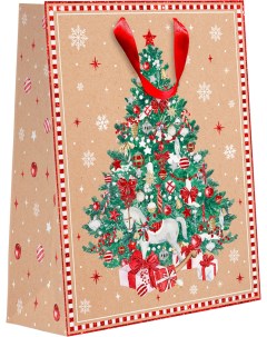 Пакет подарочный 32 х 26 5 х 12 5 см Крафт новогодний с блестками Пакетико