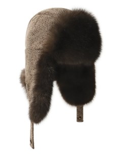 Кашемировая шапка ушанка с отделкой из меха соболя Black sable