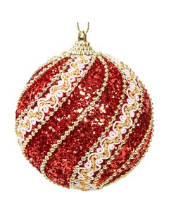 Елочное украшение Шар с узором из блесток Christmas o8 см цвет красный Без бренда