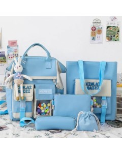 Рюкзак школьный для девочки комплект 5 в 1 голубой Rafl