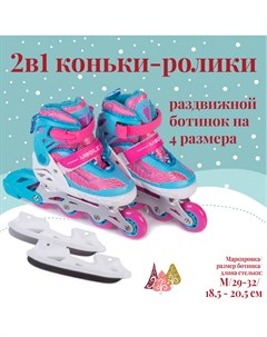 Коньки прогулочные детские Uni Skate M бирюзовый розовый 29 30 31 32 Mobile kid