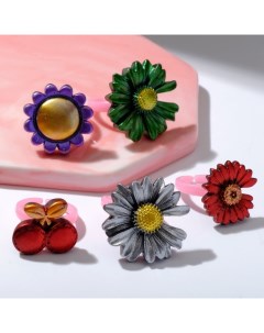Кольцо детское цветочное ассорти форма МИКС цвет МИКС безразмерное 100 шт Выбражулька