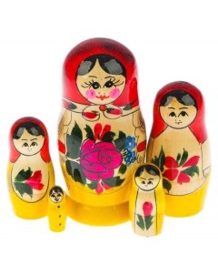 Деревянная игрушка Матрёшка Семёновская желтый платок 5 кукол 10 см Sima-land