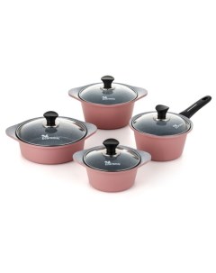 Набор посуды с каменным покрытием розовый Ecoramic