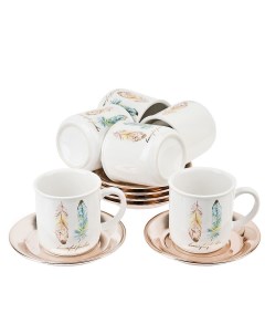 Чайный набор Перья на 6 персон 12 предметов чашки 250 мл блюдца керамика Nouvelle