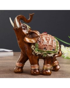 Сувенир полистоун Карамельный слон в красно золотой попоне с рубином 14х13х6 см Sima-land
