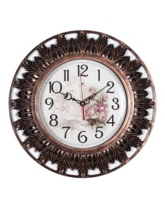 Часы настенные круглые 51 см корпус черный с бронзой Розы 5030 003 Рубин